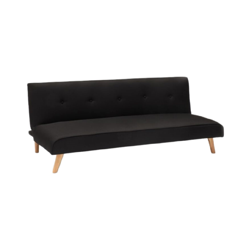 Canapé convertible noir en tissu avec pieds en bois