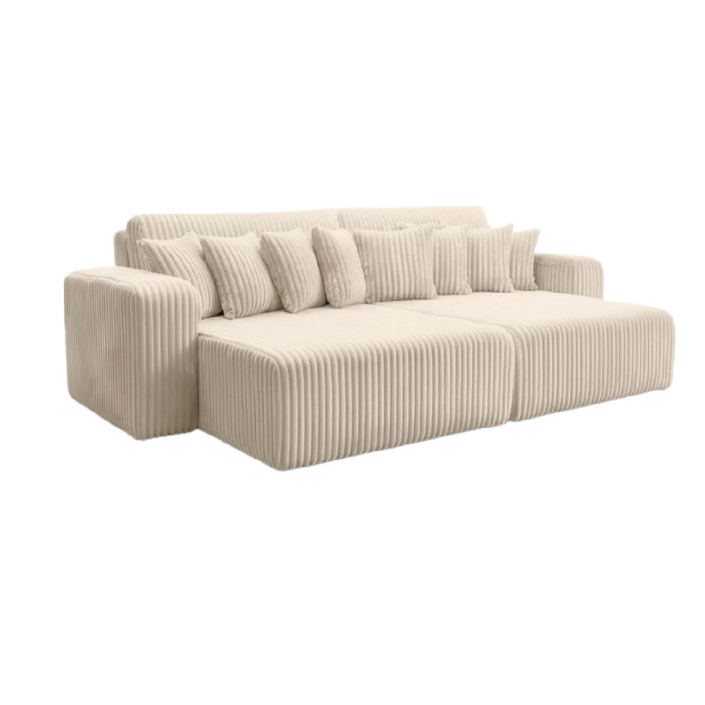 Canapé en tissu côtelé avec coussins rembourrés