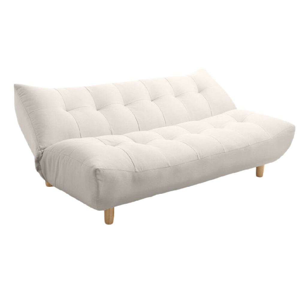 Canapé convertible en tissu beige avec pieds en bois