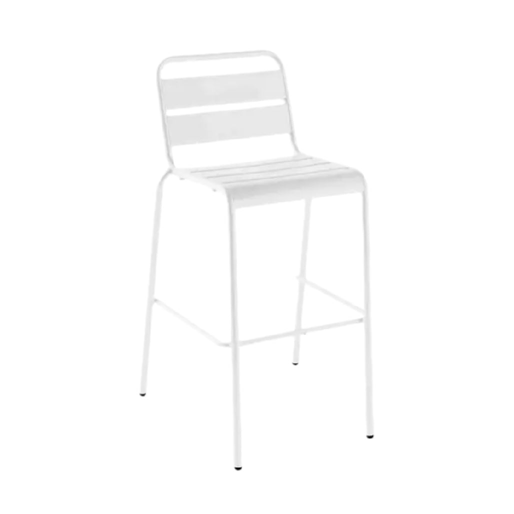 Tabouret de bar en métal blanc avec dossier