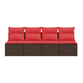 Canapé modulable en polyrotin avec coussins rouges