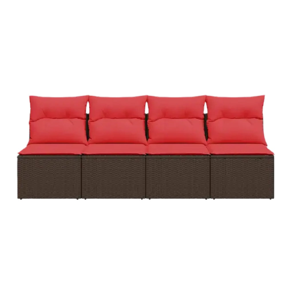 Canapé modulable en polyrotin avec coussins rouges