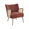 Chaise vintage en velours rouge avec accoudoirs en rotin