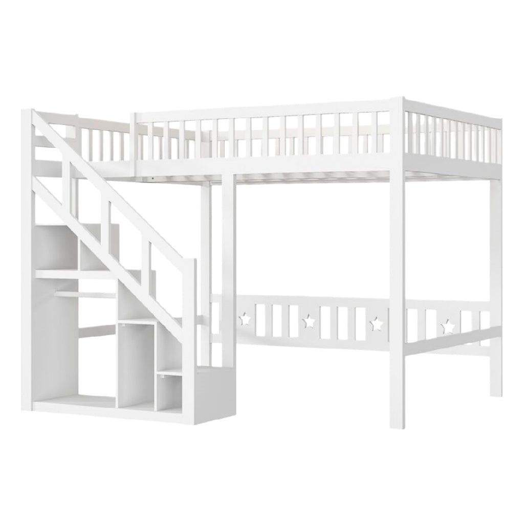 Lit mezzanine en bois blanc avec échelle et rangement intégré